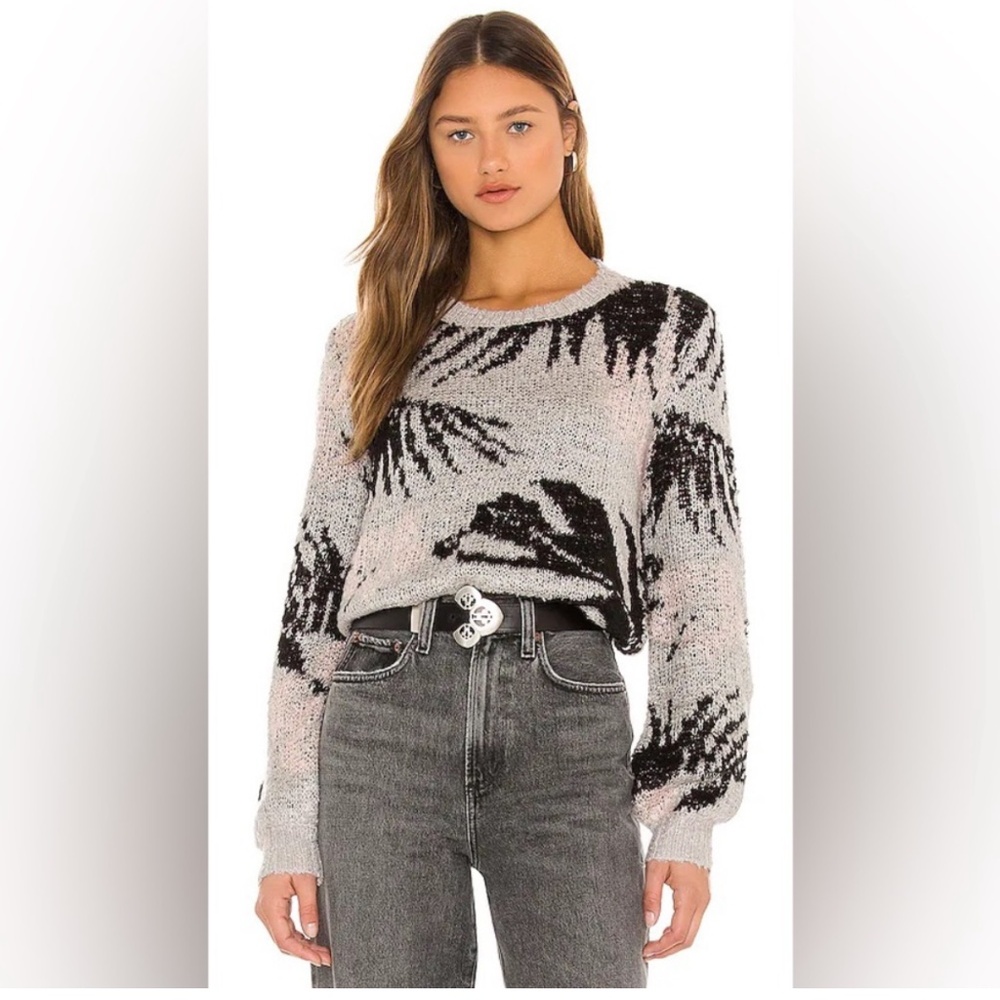 Le Superbe Wool Blend Tropical Print Sweater Gray Pink Black M
